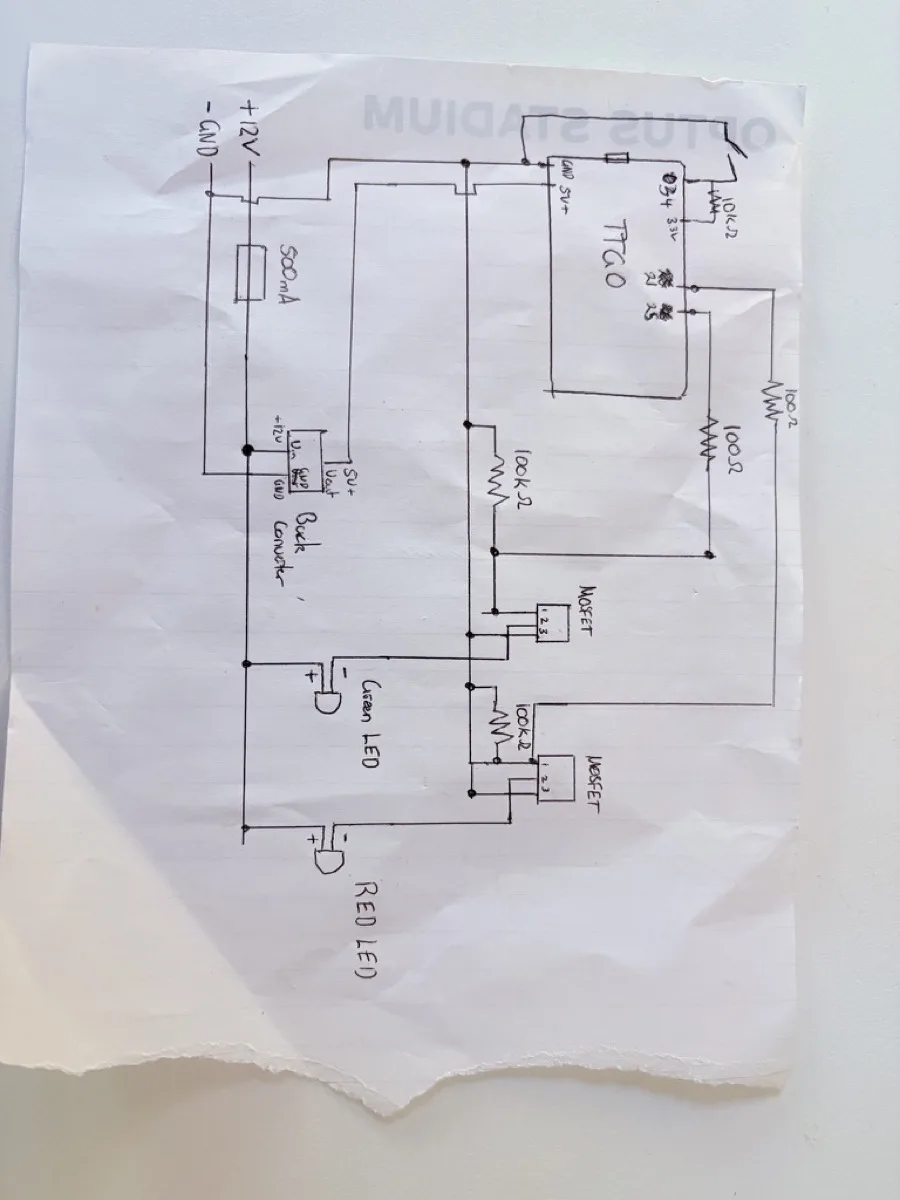 Concept — hand-drawn power and sensor architecture
